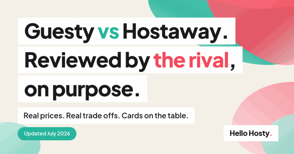 Guesty vs Hostaway comparison card: real prices, real trade offs, reviewed by rival platform Hello Hosty, updated July 2026